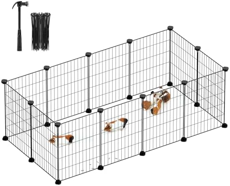 SONGMICS Pet Playpen, Small Animal Cage, Pet Fence with Cable Ties, DIY Metal Enclosure for Guinea Pigs, Hamsters, Rabbits, Hedgehogs, Black ULPI001B01 - Image 2