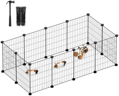 SONGMICS Pet Playpen, Small Animal Cage, Pet Fence with Cable Ties, DIY Metal Enclosure for Guinea Pigs, Hamsters, Rabbits, Hedgehogs, Black ULPI001B01 - Image 2