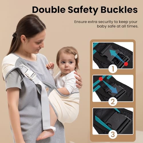 Secure quick release buckles and adjustable waist straps of the COSDIG toddler sling carrier.