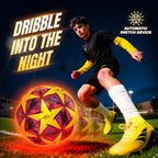 ANCBRUT glow in the dark football illuminating brightly at night during an outdoor evening game.