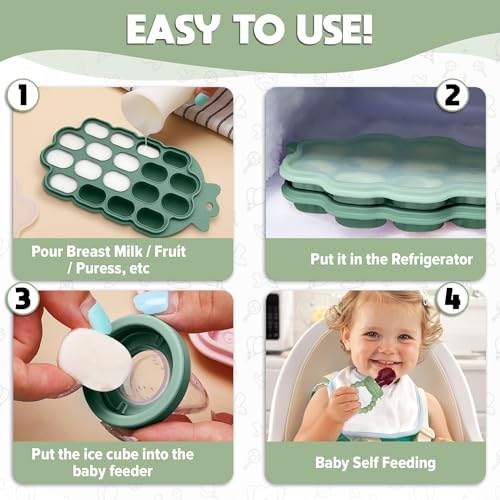 O'doe Baby Weaning Set â€“ 15 Pcs Silicone Baby Feeding Set with Suction Plate, Bowl, Bib, Sippy Cup, Fruit Feeder & Freezer Tray â€“ Baby Plates and Bowls Set for 3M+ | BPA-Free Baby Dishes & Utensils - Image 5