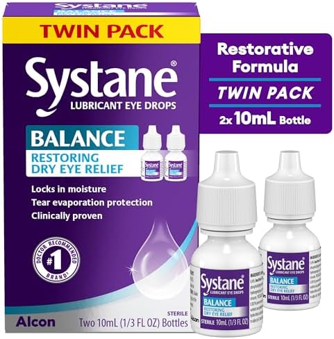 Systane Balance restorative formula two pack 10mL bottles for lipid layer support.