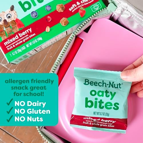 Beech-Nut gluten-free and dairy-free toddler snack bites ingredients information display