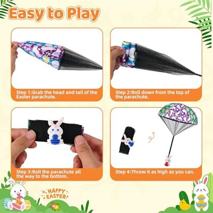 JOICEE tangle free nylon parachute toy drifting down gracefully during backyard play.