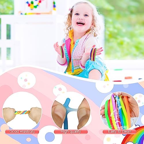 Children playing with stretchy sensory strings in a classroom setting