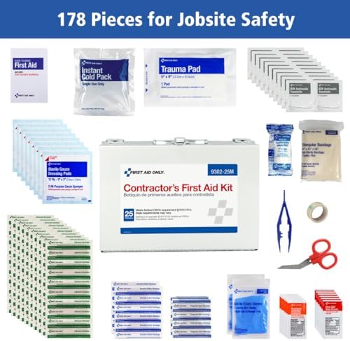 First Aid Only white metal emergency box with handle for construction vehicles