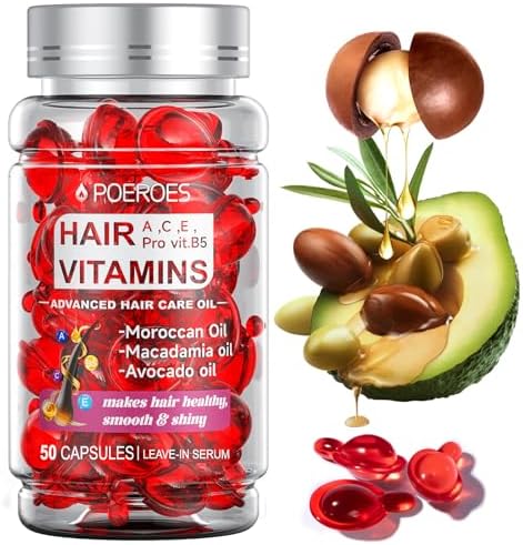 POEROES Hair Oil Vitamin Capsules front view bottle on a plain background for frizzy hair repair.