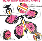 Demonstration of placing wound up butterfly toys inside an explosion gift box