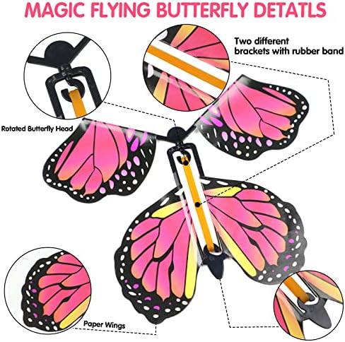 Demonstration of placing wound up butterfly toys inside an explosion gift box