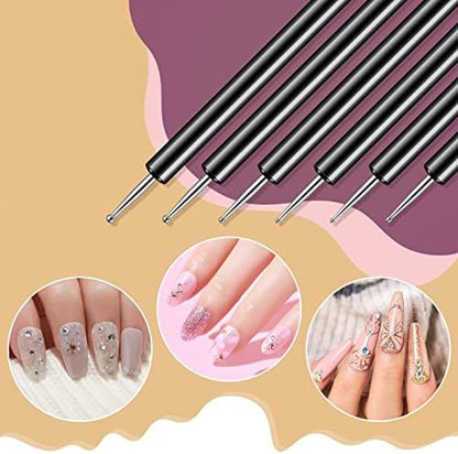 Close up view of the fine synthetic liner brush tips for detailed gel polish painting.