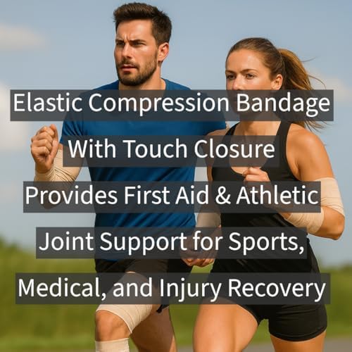 Self-closure hook and loop strips on 6 inch elastic bandage for easy fastening