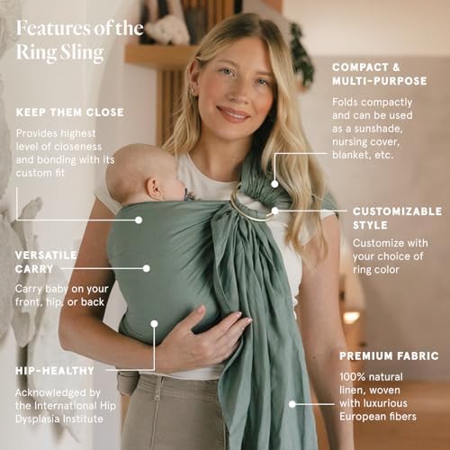 WildBird European linen ring sling adjusted in an ergonomic hip carry position