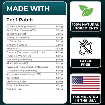 Nutritional and herbal blend facts on the side packaging of Ledisa berberine and garcinia patches.