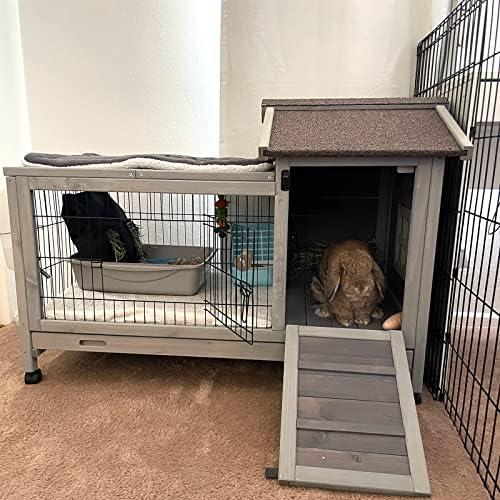 Rabbit Hutch Indoor Outdoor Rabbit Cage Bunny Cage with Run,No Leak Pull Out Tray,Wire Fence - Image 3