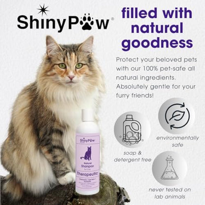 Gentle coconut-derived pet shampoo lathering on a cat.