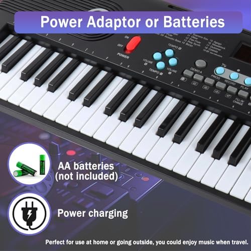 RWESU 61 key kids piano keyboard displaying liquid crystal display screen and volume control options