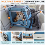 Sturdy medium dog carrier for vehicle travel with scratch resistant mesh zippers closed
