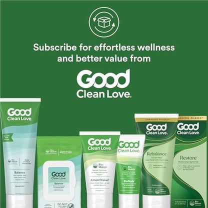 Detailed view of ingredients list on Good Clean Love feminine hygiene wipes pack.