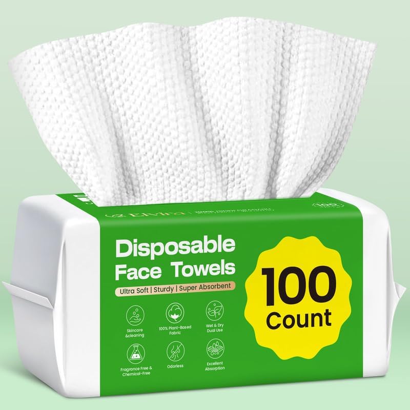 Elvira 100 Count Disposable Face Towels front view packaging