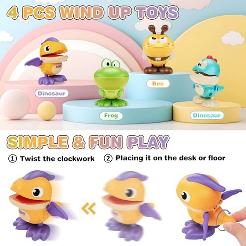 Assorted JEMSHE animal wind up toys lined up showing smooth rounded edges for safety