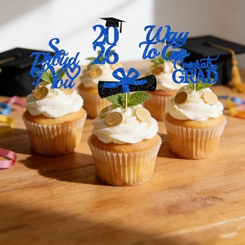 Deneo 40 pieces graduation cupcake toppers assorted designs