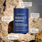 BodyHealth PerfectAmino bottle with fitness gear setup
