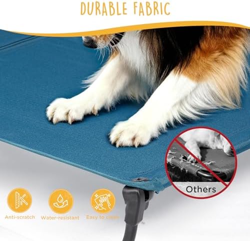 CANINE CANYON Folding Raised Dog Cot, Large Outdoor Elevated Dog Bed with Upgraded Non-Slip Feet, Cooling Chew Proof Portable Heavy Duty Pet Cot Up to 160 lbs for Camping/Home, Dark Blue, 43"x27" - Image 6