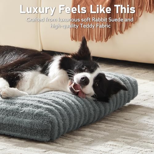 FURTIME Washable Dog Bed Large Sized Dogs, Deluxe Dog Crate Beds Comfy Fluffy Kennel Pad Anti-Slip Pet Sleeping Mat, Machine Washable Dogs Pillow, 35"x23"x3.5", Gray - Image 4