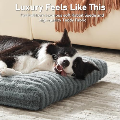 FURTIME Washable Dog Bed Large Sized Dogs, Deluxe Dog Crate Beds Comfy Fluffy Kennel Pad Anti-Slip Pet Sleeping Mat, Machine Washable Dogs Pillow, 35"x23"x3.5", Gray - Image 4