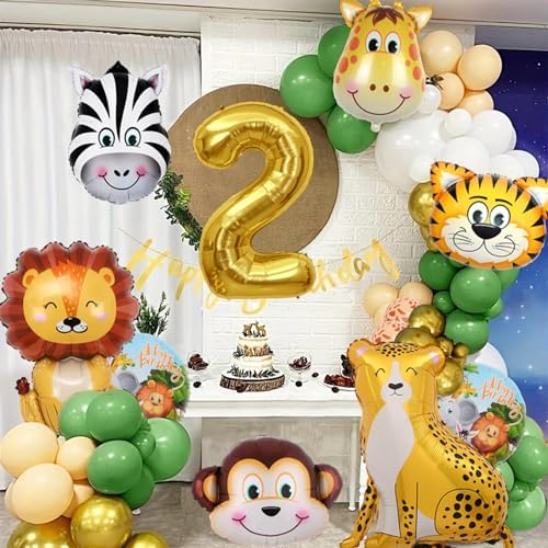Aodesai safari leopard and zebra print balloons arranged for a second birthday party.