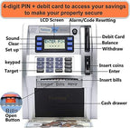 Electronic bank toy displaying automated coin recognition balance tracking