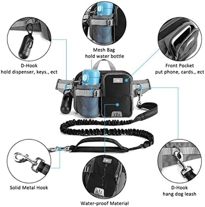 Etaccu dog leash system with water bottle holder attachment