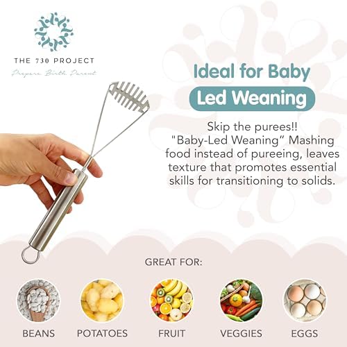 Textured baby food preparation using the manual stainless steel fruit smasher for baby led weaning
