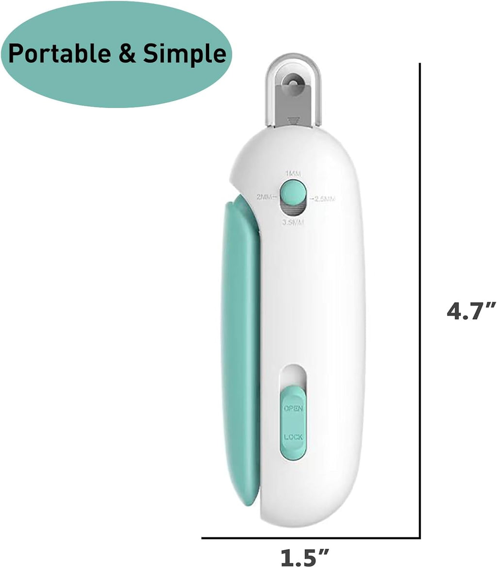 Close-up view of the round hole blade on the pet claw trimmer.