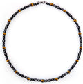 Hion Magnetic Therapy Necklace front view featuring black obsidian and tigers eye beads.