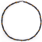 Hion Magnetic Therapy Necklace front view featuring black obsidian and tigers eye beads.