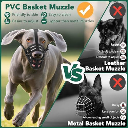 Dog panting comfortably while wearing Mayerzon basket muzzle
