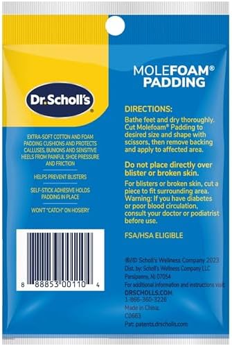 Instructions on how to apply Dr. Scholl's thick foam padding for heels.
