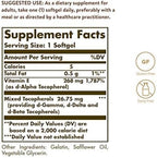 Solgar Vitamin E supplement bottle side label displaying ingredients