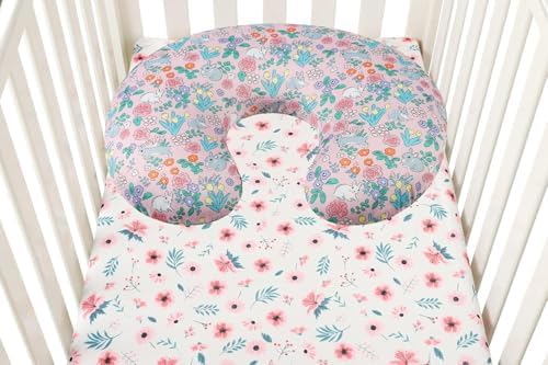 Stretchy fit demonstration of nursing pillow cover on standard pillow