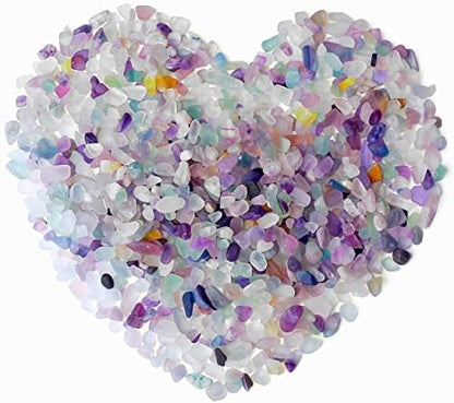 The 0.55 pound packaging of Qinjiejie natural fluorite crystal chips.