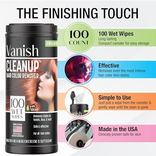 Vanish Cleanup 100 count vegan hair color remover wipes canister close up view