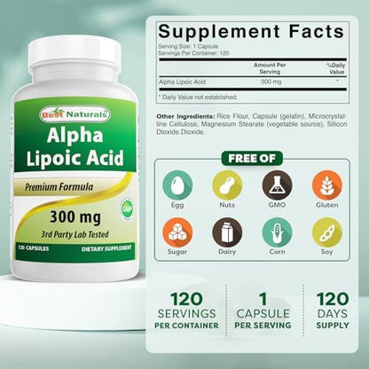 Best Naturals cellular antioxidant supplement capsules label details for nerve health support