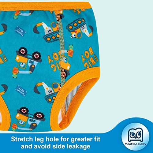 The complete four pack collection of toddler boys training pants displaying the variety of colorful automobile patterns.