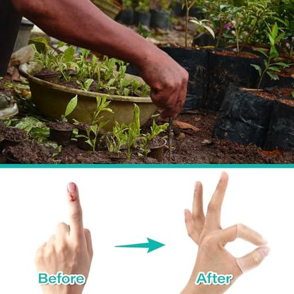 Transparent skin colored protective finger caps side by side comparison of sizes