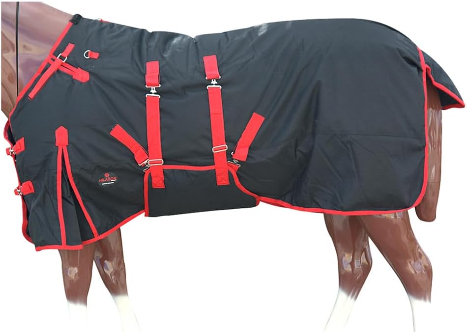 Black Aztec 72 in HILASON 1200D Winter Waterproof Poly Horse Turnout Blanket Belly Wrap - Image 14