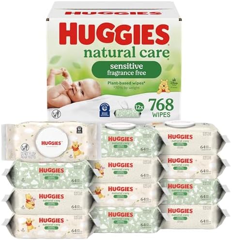 Huggies Natural Care Sensitive Baby Wipes, Unscented, Hypoallergenic, 99% Purified Water, 12 Flip-Top Packs (768 Wipes Total), Packaging May Vary - Image 2