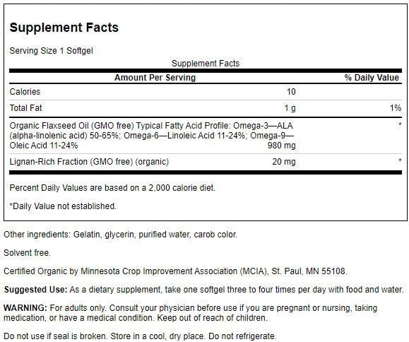 Swanson Flaxseed Oil supplement bottle back label details