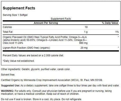 Swanson Flaxseed Oil High Lignan supplement bottle label details