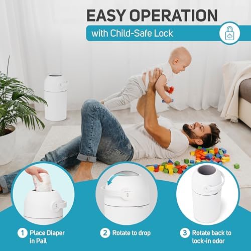 L.A. Baby Magic Diaper Pail side profile showing ergonomic height